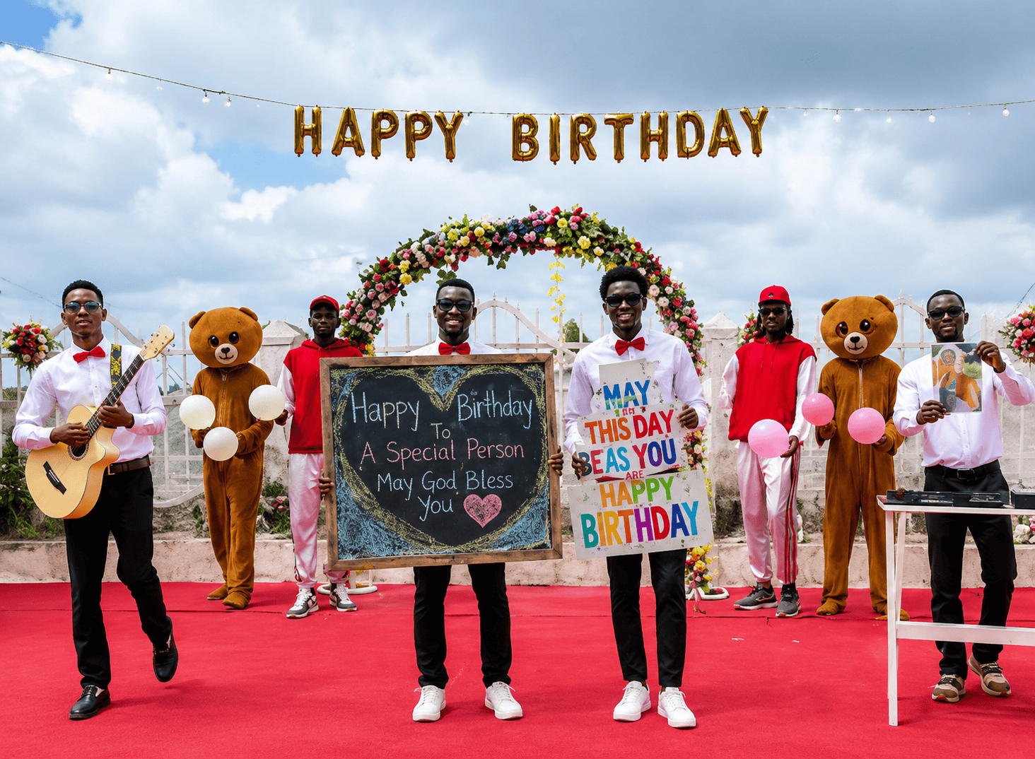 Band Team performing a personalized Happy Birthday From Africa video with custom name, photo, music, and festive birthday celebration.