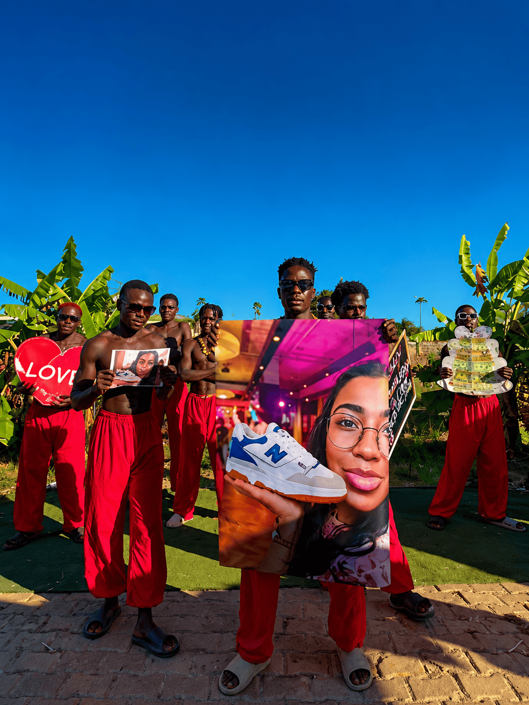 Red Vibes Team performing a Personalized Oversized Photo Video Greeting with custom photo, personal message, HD quality, and worldwide delivery.